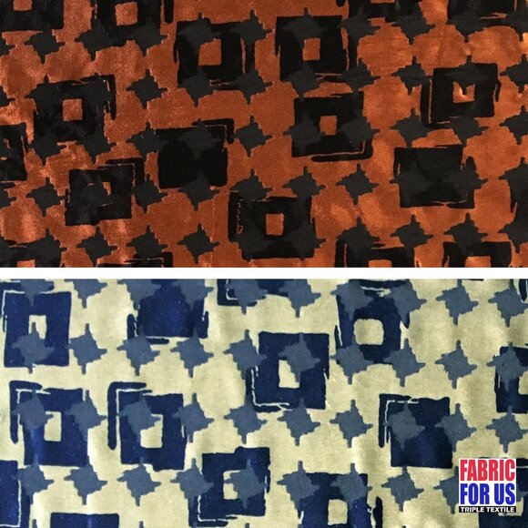 Brush Squares Design See Thru Burnout Velvet Stretch Fabric Rust/Sage L-667 Q/R - Picture 1 of 10